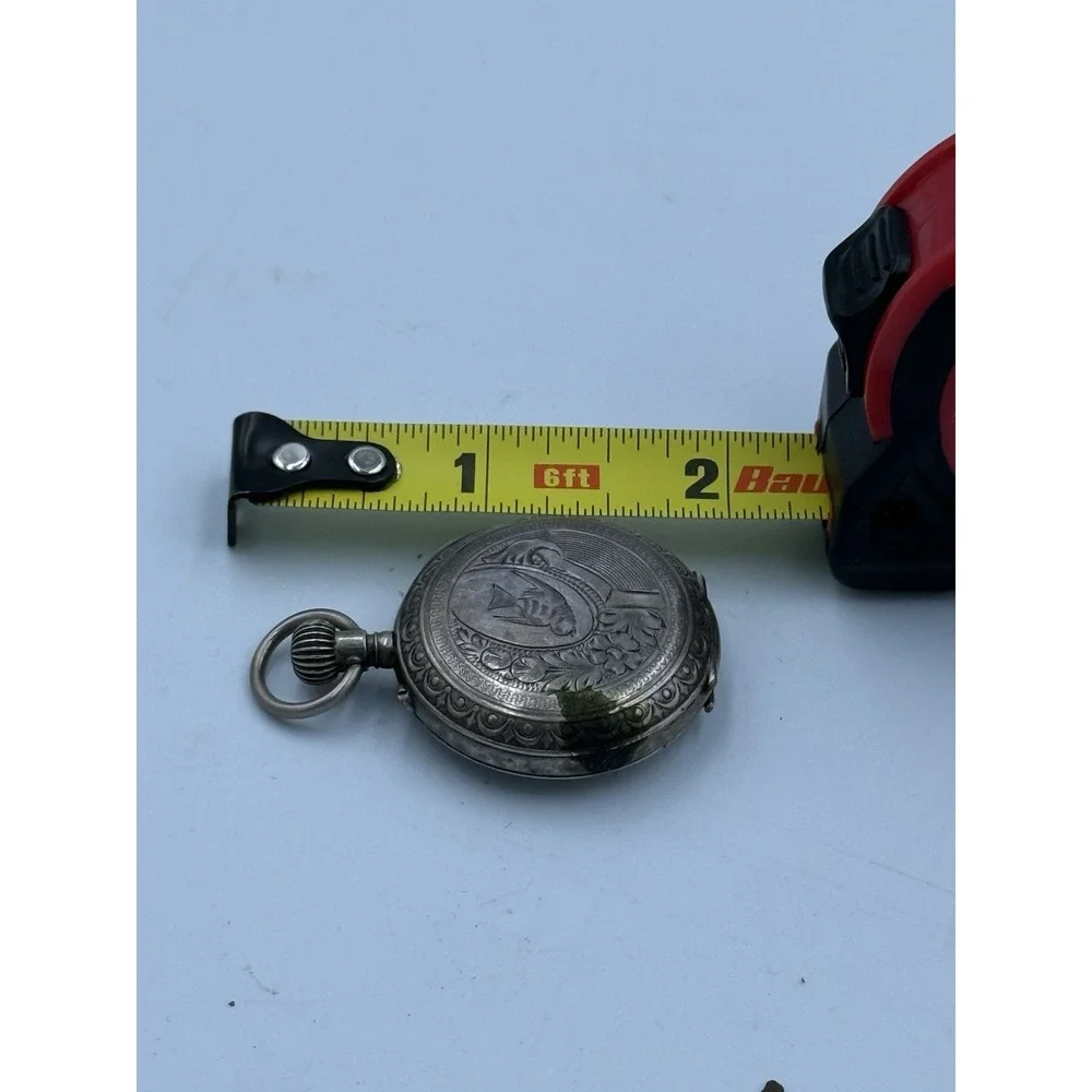 Antique Swiss 800 Silver Hunter Case Pocket Watch Engraved Swan Roman Numeral